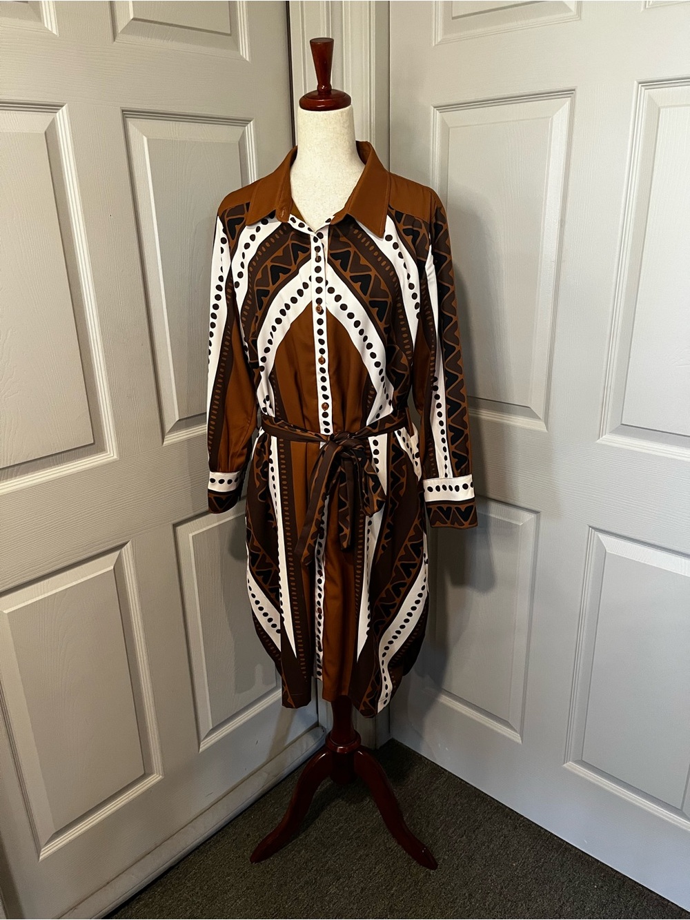 Ciebon Brown Muti Colored Long Sleeve Dress Size XL